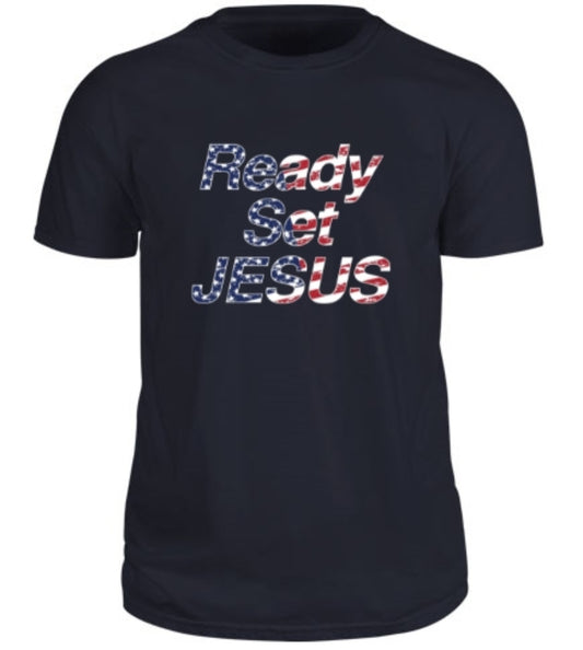 Ready Set Jesus - Navy Flag - T-shirt